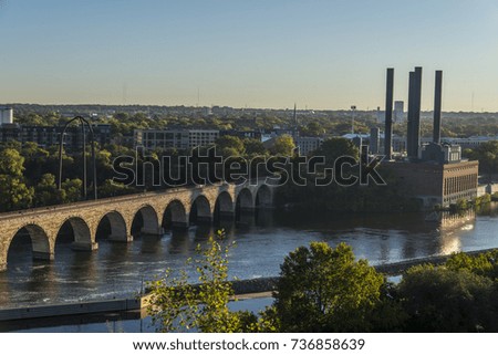 Bridges on Mississippi river in downtown Minneapolis, Minnesota, USA