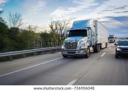 Sleeper truck on highway Royalty-Free Stock Photo #736906048