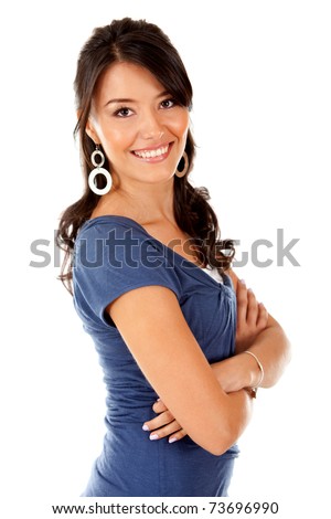 Beautiful latin woman smiling Ã¢Â?Â? isolated over a white background