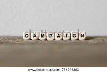 Word CAMPAIGN made with wood building blocks,stock image