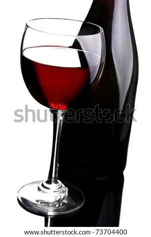 Wine in glass with bottle on white background