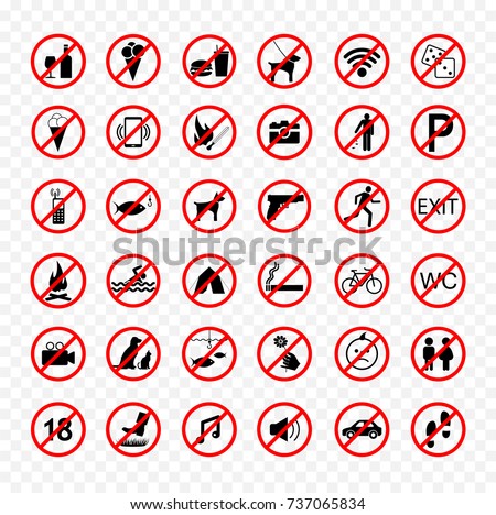 set of prohibition signs. collection of forbidden signs 