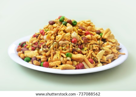 Delicious, spicy and crispy Mix Nimco in white plate Royalty-Free Stock Photo #737088562