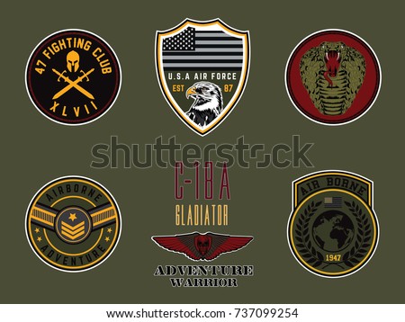 Set of army badge typography, t-shirt graphics, vectors