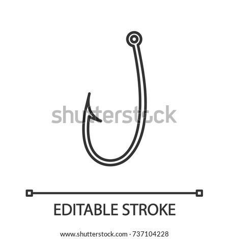 Hook linear icon. Thin line illustration. Fishhook. Angling equipment. Contour symbol. Vector isolated outline drawing. Editable stroke
