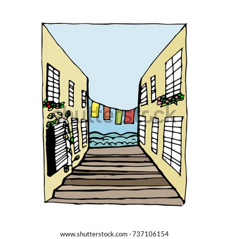 Street with view on the sea.Vector.