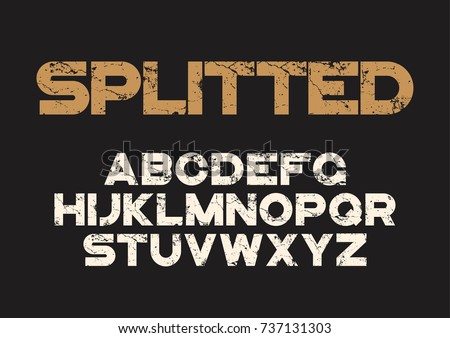 Decorative textured bold font with grunge distress effect. Vector alphabet letters, typeface.