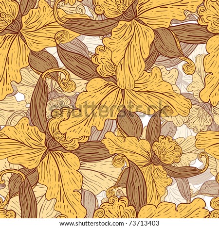vector seamless vintage background with lilies,  clipping masks