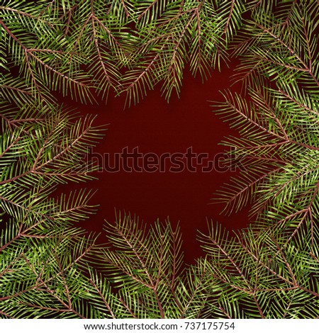 Merry Christmas and Happy New Year 2018 greeting card, watercolor illustration. Christmas background with xmas tree on red paper background. Space for text.