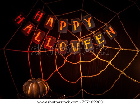 Holiday Halloween. Web with the inscription "Happy Halloween"