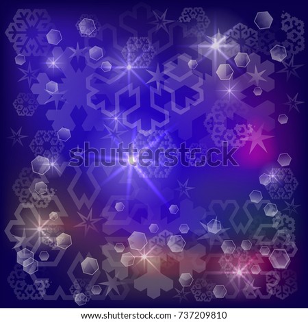 Shiny winter background with stars and sparkles. Holiday, New year, Christmas pattern on colour background. Clip art for decoration greeting card, poster and banner.