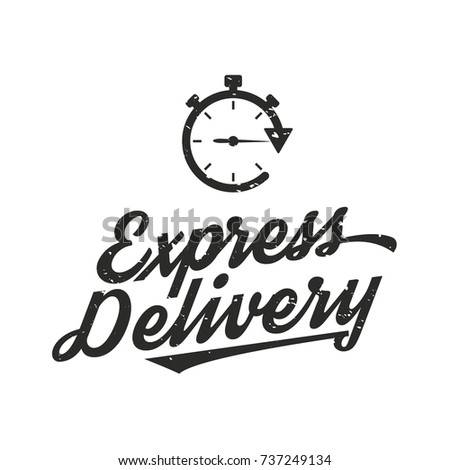 Express delivery - Stopwatch vintage logo concept. Grunge texture. Vector illustration