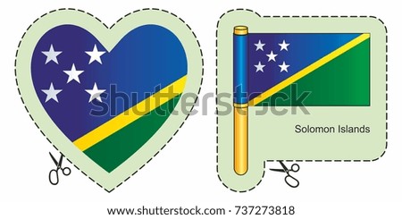 Flag of the Solomon Islands. Vector cut sign here, isolated on white. Can be used for design, stickers, souvenirs.