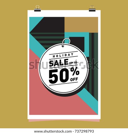 Holiday Sale Memphis Style Poster Design. Fashion and Travel Discount Poster. Vector holiday Abstract Colorful Illustration with Special offer and Promotion.