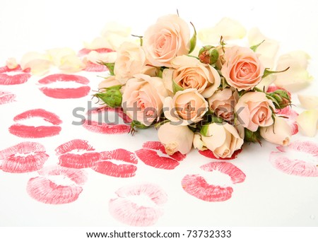 Fine roses and prints of lips