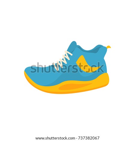 Blue and yellow sport shoes icon in flat style