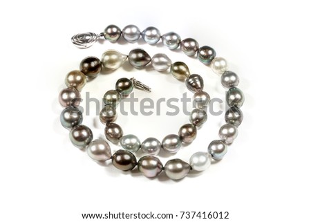 High Value Gems Stone accessories, Pearl, necklace, brace. Studio lighting white background, HDR stacking macro photo