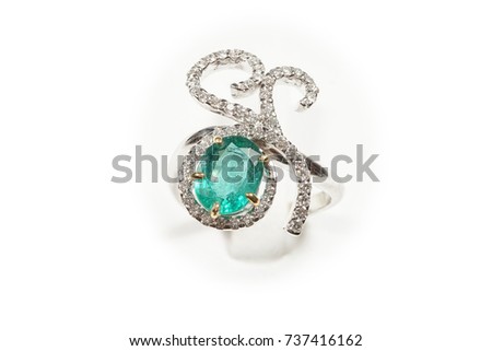 High Value Gems Stone accessories, Jade Emerald Diamond ring. Studio lighting white background, HDR stacking macro photo