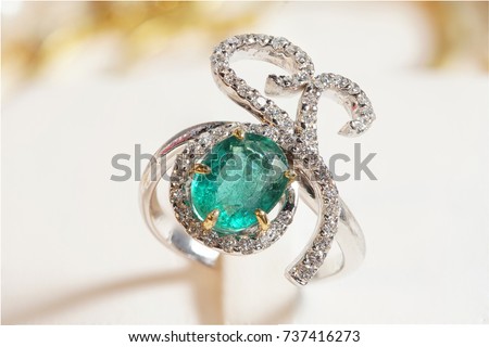 High Value Gems Stone accessories, Jade Emerald Diamond ring. Studio lighting white background, HDR stacking macro photo