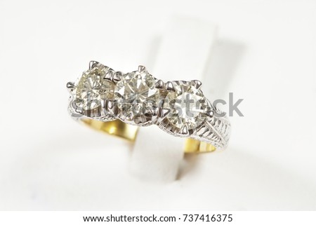 High Value Gems Stone accessories, Gold, Diamond, wedding ring. Studio lighting white background, HDR stacking macro photo