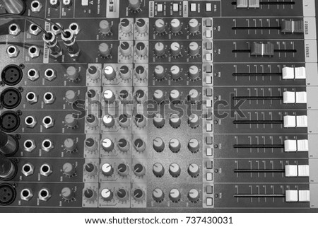 buttons equipment in audio recording studio of the green colour