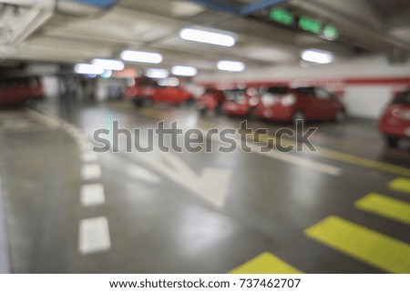 parking area Abstract blurred background ,Concrete skeleton Interior underground Car parking,Large private garage