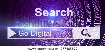 Graphic image of search engine page against spiral of shiny binary code