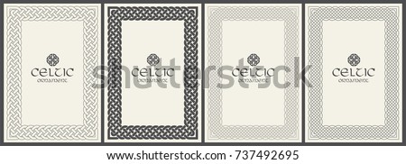 Celtic knot braided frame border ornament. A4 size. Vector illustration. Royalty-Free Stock Photo #737492695