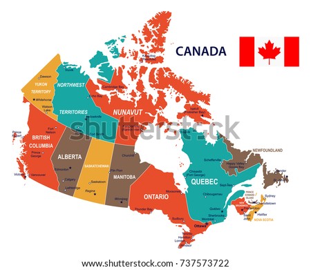 Canada map and flag - vector illustration Royalty-Free Stock Photo #737573722