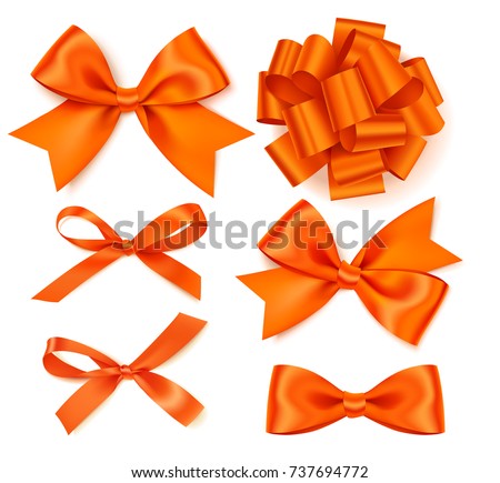 Set of beautiful autumn bow for page decoration or gift pack. Vector illustration. Orange bow isolated on white for your design
