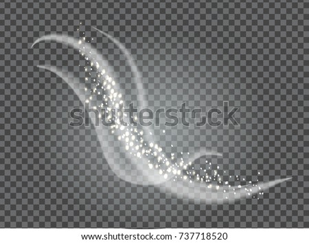 Glittering golden sand powder and fume elements, sparkling decoration glitter on vector illustration isolated on transparent black background