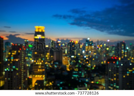 Abstract Blurred light of twilight night cityscape, bokeh background