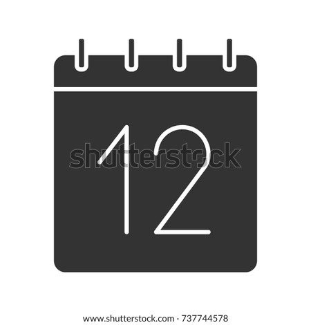 Twelfth day of month glyph icon. Date silhouette symbol. Wall calendar with 12 sign. Negative space. Raster isolated illustration