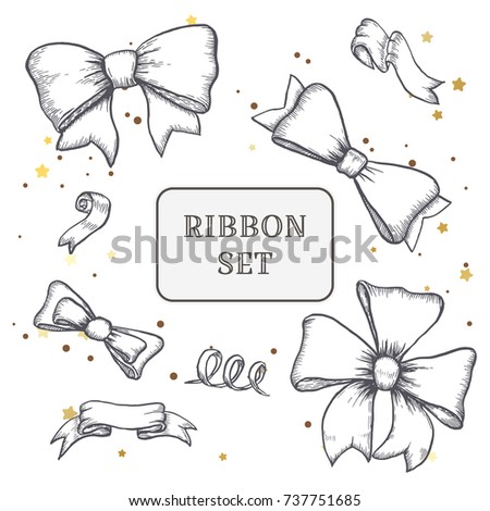 set of vintage hand drawn ribbon bows. Vector illustration EPS