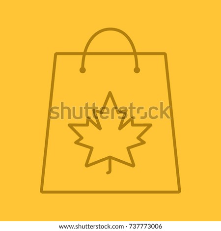 Autumn shopping linear icon. Shopping bag with maple leaf. Thin line outline symbols on color background. Raster illustration