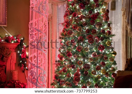Christmas decorations with tree and column