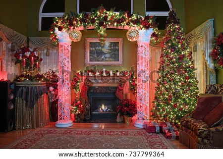 Elegant home with Christmas decorations and tree