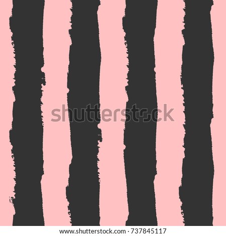 Vertical stripes painted with rough brush. Seamless pattern. Grunge, sketch, watercolor, graffiti. Black, pink colour. Vector illustration.