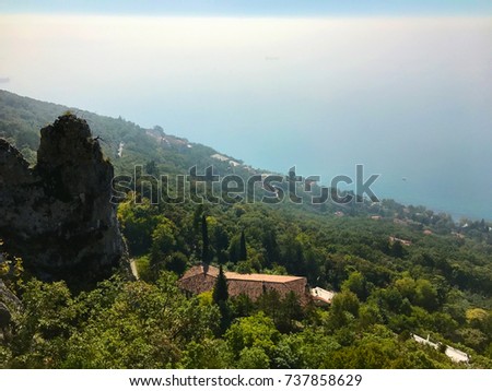 Wonderful view of Trieste 's landscape in Italy where the sea meets the mountains in a unique way. Royalty-Free Stock Photo #737858629