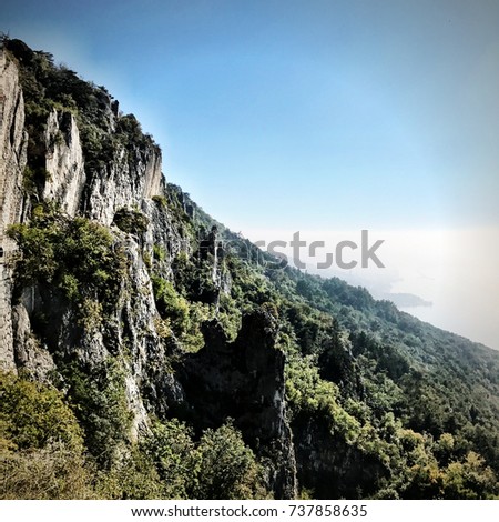 Wonderful view of Trieste 's landscape in Italy where the sea meets the mountains in a unique way. Royalty-Free Stock Photo #737858635