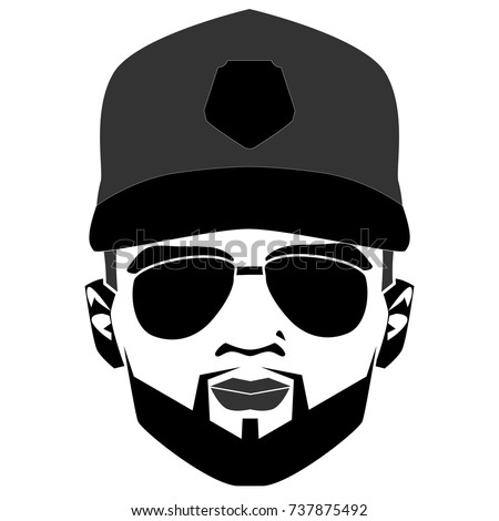 Cap football fan. Single icon in black style vector symbol. Elegant bearded man face in sunglasses. Vector hipster character. Fashion silhouette, avatar, emblem, logo for design. Vector illustration.