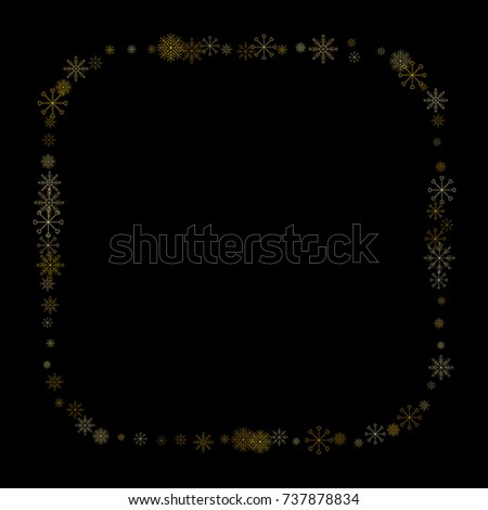 Christmas snow spray frame or border of a random scatter snowflakes isolated on black. Snow explosion. Ice storm.