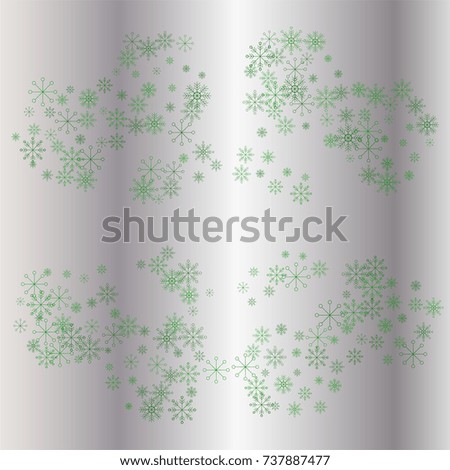 Christmas snow powder frame or border of a random scatter snowflakes on a silver background. Snow explosion. Ice storm.