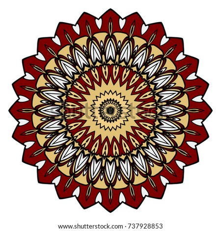 red, gold mandala round ornament design for greeting card, invitation. Vector illustration