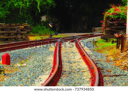 Railroad trains with transport in old fashioned outdated rail systems, blurred railway tracks.