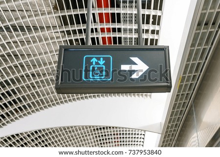 The sign of elevator for disabled handicap wheel chair people.