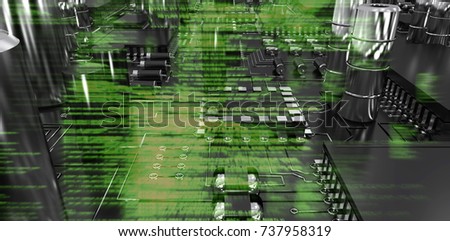 Close up of circuit board against green blurred texts