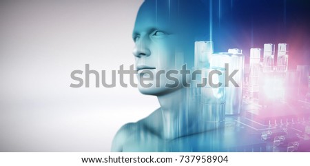 Circuit board against white background against glowing background
