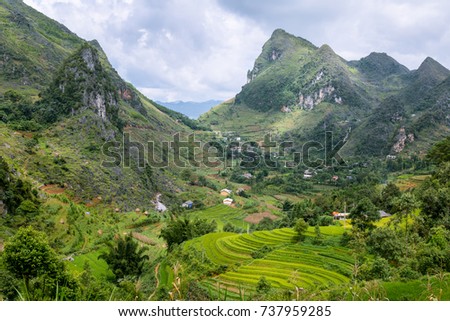Small village with beautiful nature at Ha Giang province of North Vietnam.