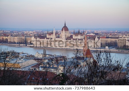 Top view of the Parliament building in Budapest (Hungary, Europe).